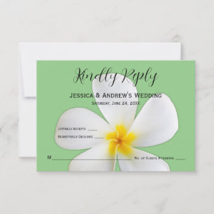 Tropical Floral, White Plumeria on Sage, RSVP Thank You Card