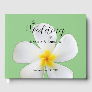 Tropical Floral, White Plumeria on Sage, Wedding Guest Book