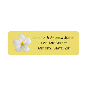 Tropical Floral, White Plumeria on Yellow, Wedding Return Address Label
