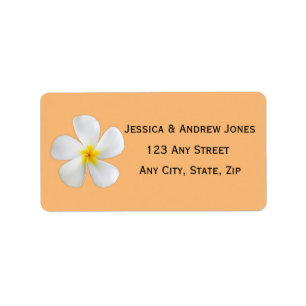 Tropical Floral, White Plumeria Orange, Wedding Label