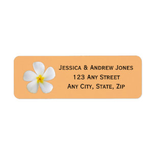 Tropical Floral, White Plumeria Orange, Wedding Return Address Label