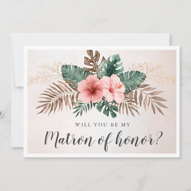 Tropical Floral Will You Be My Matron Honour Card (Front)
