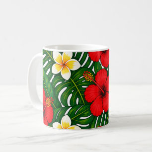 Tropical Floral with Hibiscus and Plumeria Coffee Mug