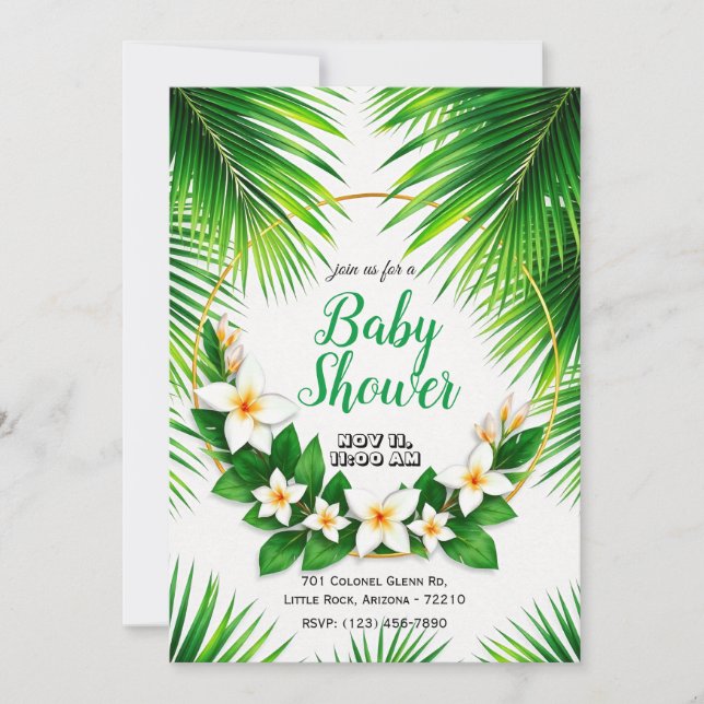 Tropical Floral with Palm Leaves Baby Shower Invitation (Front)