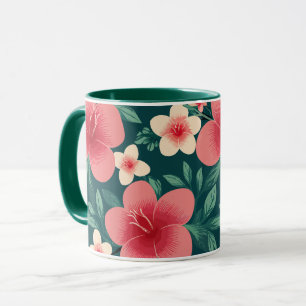 Tropical Floral with Red and Cream Hibiscus Mug