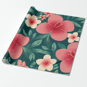 Tropical Floral with Red and Cream Hibiscus Wrapping Paper