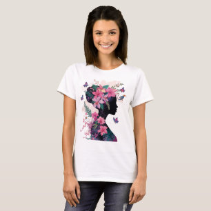 Tropical Floral Woman T-Shirt Butterfly Design B