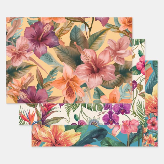 Tropical Floral Wrapping Paper Sheets – 3 Pack  (Set)