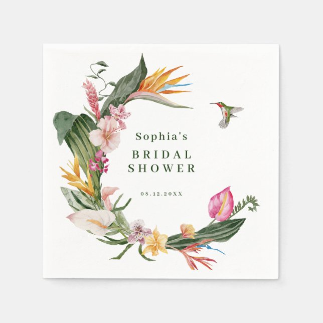 Tropical Floral Wreath Bridal Shower Invitation Napkin (Front)