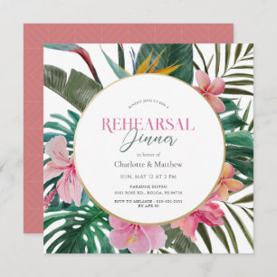Tropical Floral Wreath Rehearsal Dinner Invitation