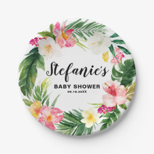 Tropical Floral Wreath Summer Baby Shower Paper Plate