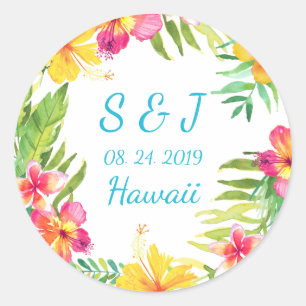 Tropical Floral Wreath Wedding Favour Sticker