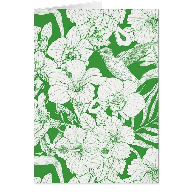Tropical Florals and Hummingbird in green  (Front)