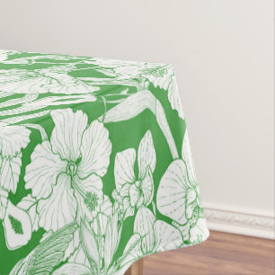 Tropical Florals and Hummingbird in green and off Tablecloth