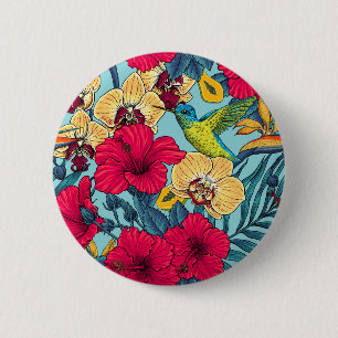 Tropical Florals and Hummingbird - Summer Botanica 6 Cm Round Badge