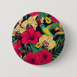 Tropical Florals and Hummingbird - Summer Botanica 6 Cm Round Badge