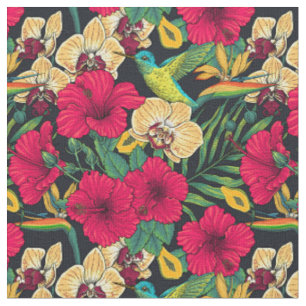 Tropical Florals and Hummingbird - Summer Botanica Fabric