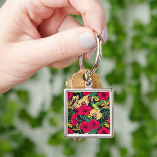 Tropical Florals and Hummingbird - Summer Botanica Key Ring