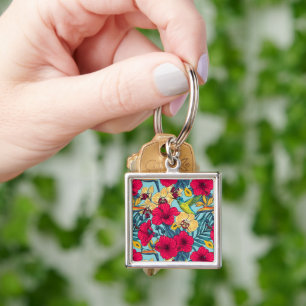 Tropical Florals and Hummingbird - Summer Botanica Key Ring