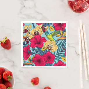 Tropical Florals and Hummingbird - Summer Botanica Napkin