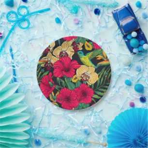Tropical Florals and Hummingbird - Summer Botanica Paper Plate