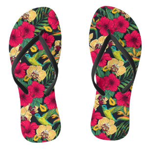 Tropical Florals and Hummingbird - Summer Botanica Thongs