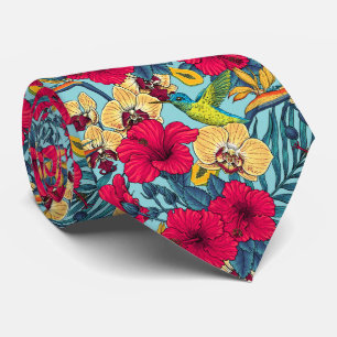 Tropical Florals and Hummingbird - Summer Botanica Tie