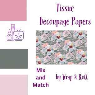 Tropical Florals Grey, Pink, White Tissue Paper
