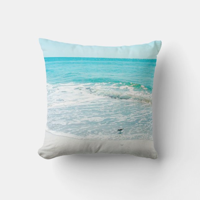 Tropical Florida Beach Sand Ocean Waves Sandpiper Cushion (Front)