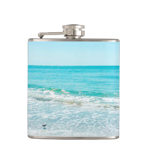 Tropical Florida Beach Sand Ocean Waves Sandpiper Hip Flask