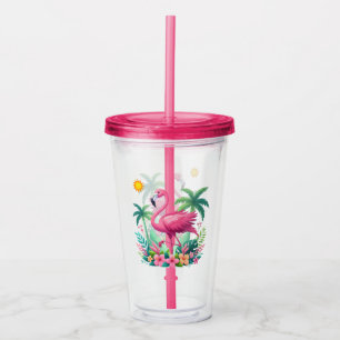 Tropical/Florida pink flamingo Acrylic Tumbler
