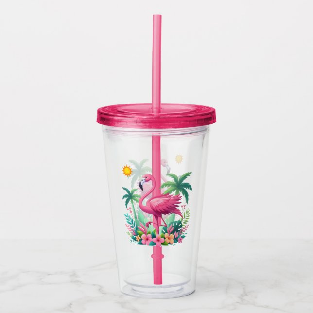 Tropical/Florida pink flamingo Acrylic Tumbler (Front)