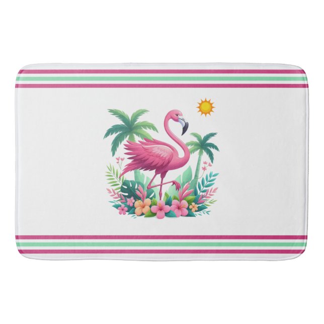Tropical/Florida pink flamingo Bath Mat (Front)