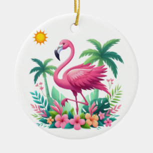 Tropical/Florida pink flamingo Ceramic Ornament