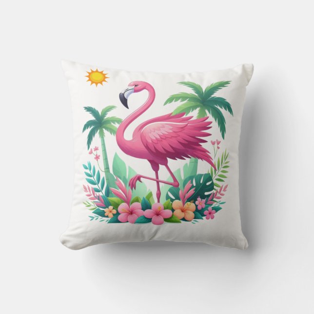 Tropical/Florida pink flamingo Cushion (Front)