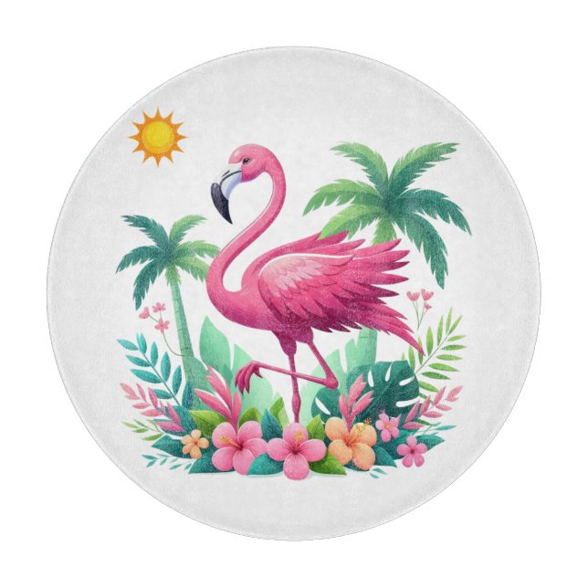 Tropical/Florida pink flamingo Cutting Board (Front)