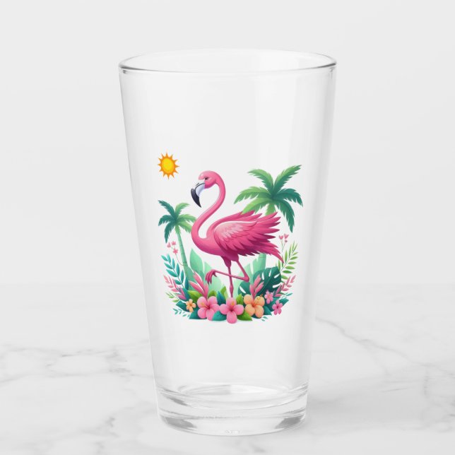 Tropical/Florida pink flamingo Glass (Front)