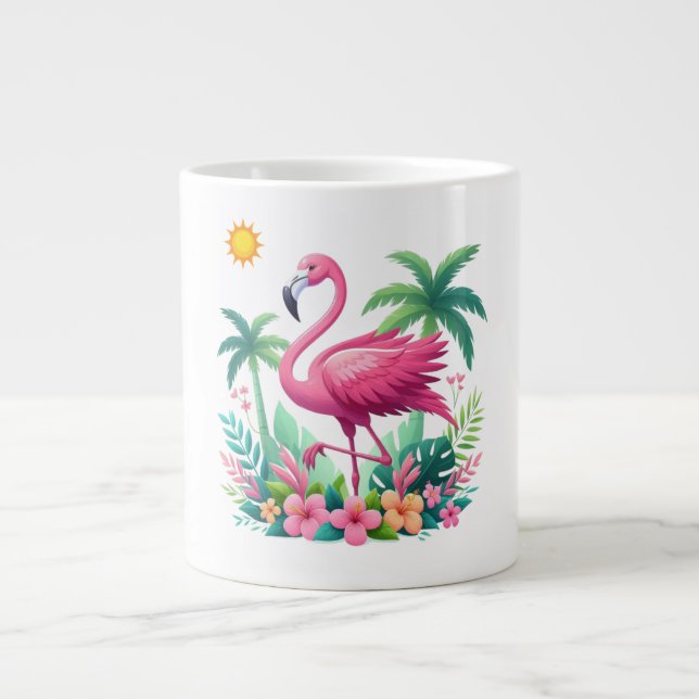 Tropical/Florida pink flamingo Large Coffee Mug (Front)