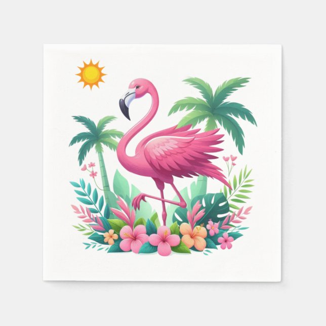 Tropical/Florida pink flamingo Napkin (Front)