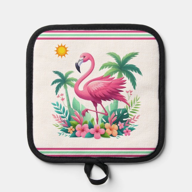Tropical/Florida pink flamingo Pot Holder (Front)