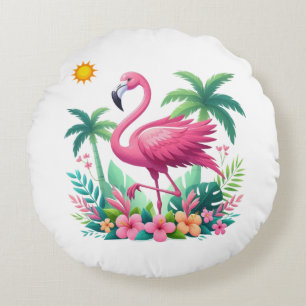 Tropical/Florida pink flamingo Round Cushion