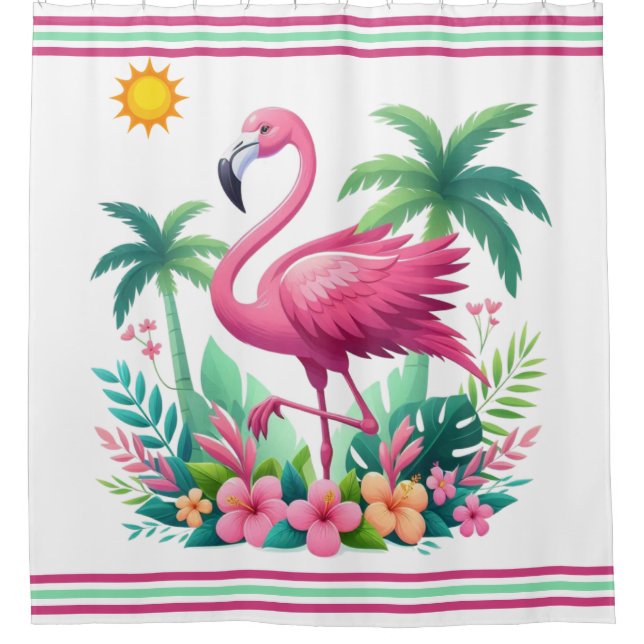 Tropical/Florida pink flamingo Shower Curtain (Front)