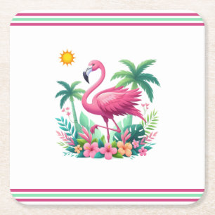 Tropical/Florida pink flamingo Square Paper Coaster