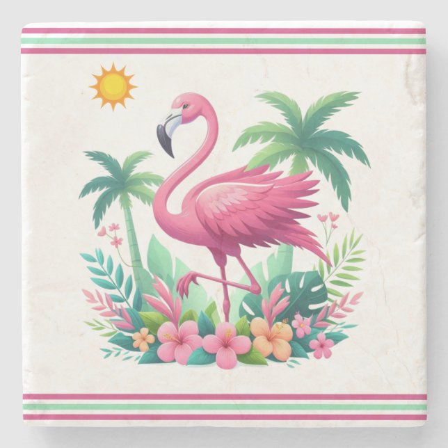Tropical/Florida pink flamingo Stone Coaster (Front)
