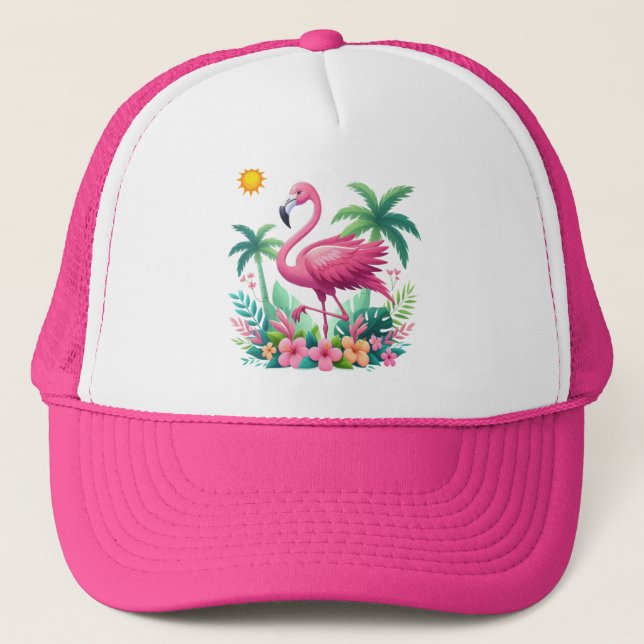 Tropical/Florida pink flamingo Trucker Hat (Front)