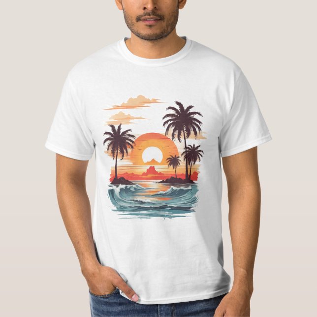 Tropical Florida Sunset Summer Beach T-Shirt (Front)