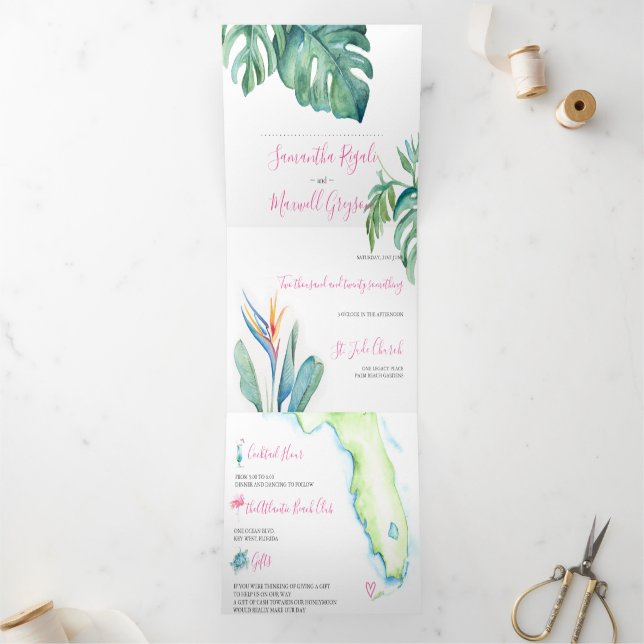 Tropical Florida Wedding Invitation All In One (Inside)
