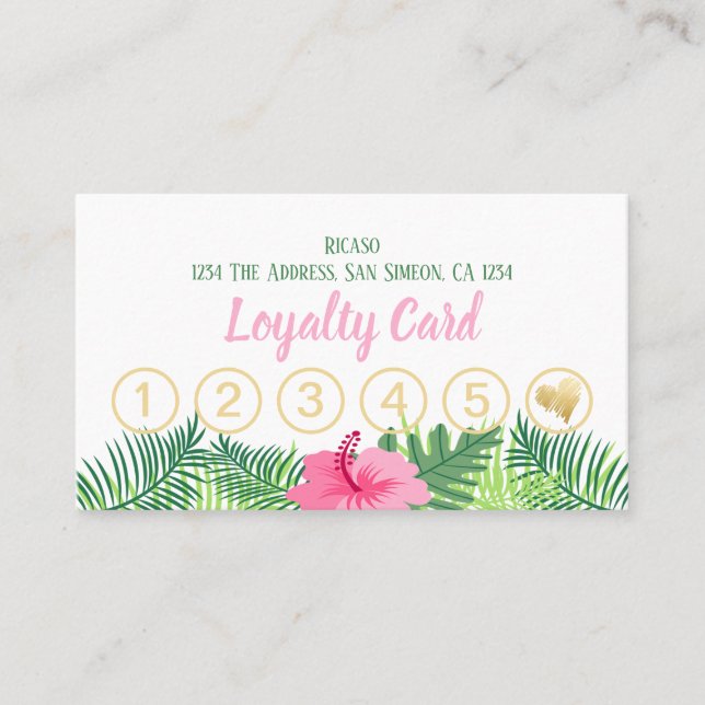 Tropical Flower 6th Appointment Personalised Loyalty Card (Front)