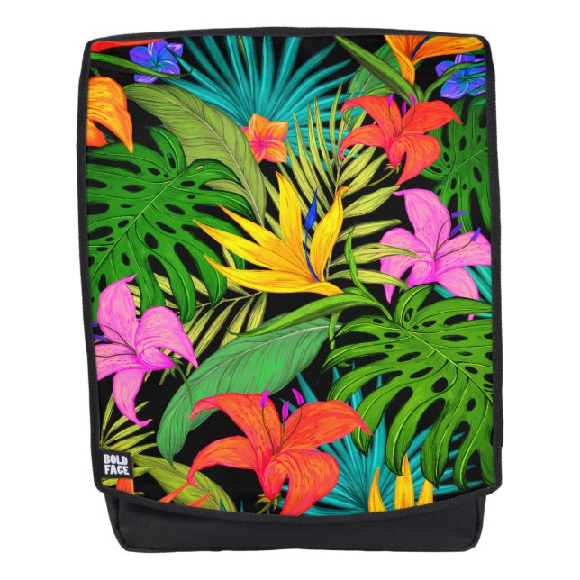 Tropical flower and palm leaf Hawaiian colourful Backpack (Front)