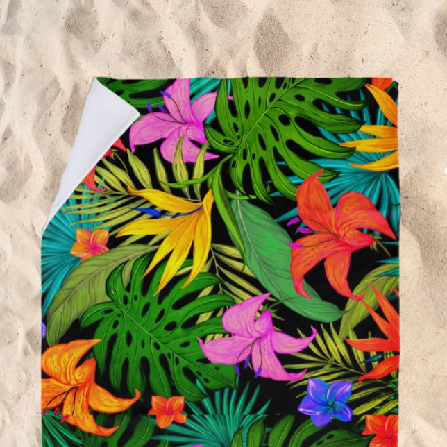 Tropical flower and palm leaf Hawaiian colourful Beach Towel (Creator Uploaded)